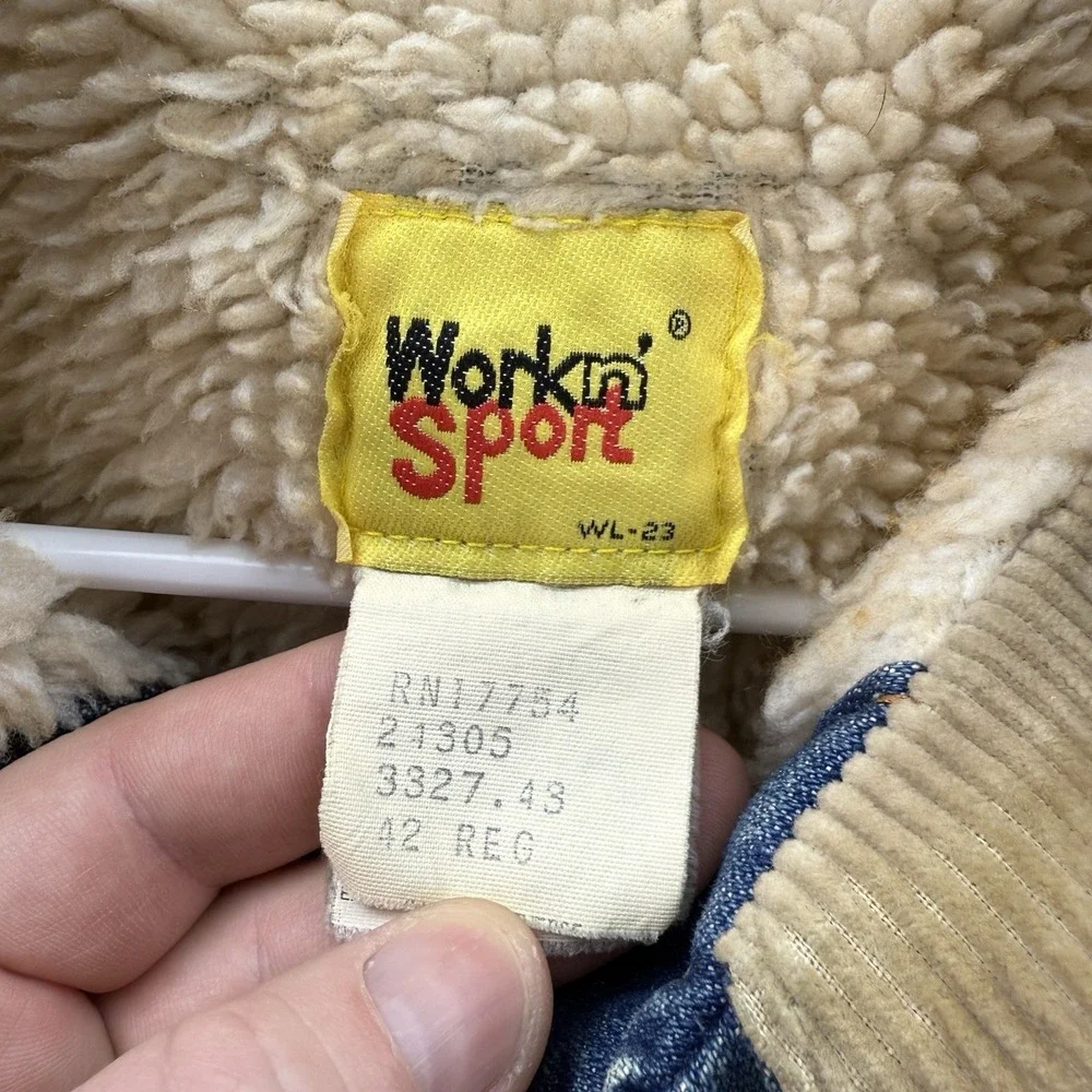 Vintage Work N Sport Jacket Adult 42 Blue Denim Sherpa Fleece Lined Workwear 90s